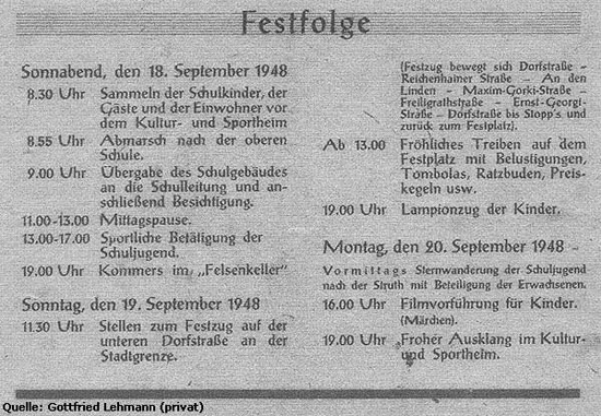 Seite aus dem Programm des Schulfestes vom 18.-20. September 1948 
